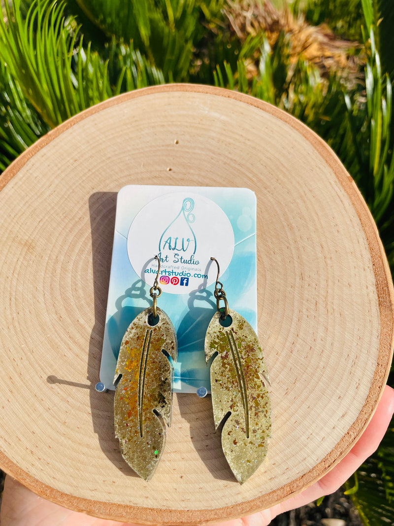 Resin Earrings- Feathers
